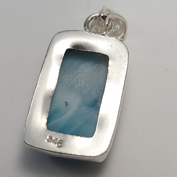 Tranquil Blue Larimar Silver Pendant (1.5") with 18" Necklace - Picture 6 of 8